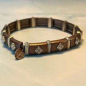 Cara NY Bronze and Silver Tone Stretch Bracelet with Crystal Accents